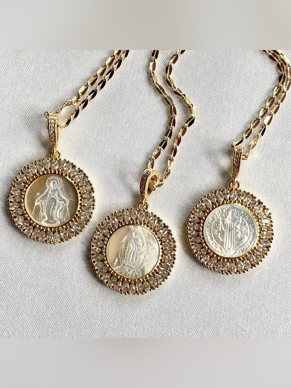 NWT Estrella & Luna Mother of Pearl Carved Pendant Necklace in Gold, 3 Styles